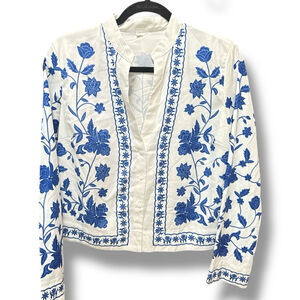 Women's Unbranded Floral Print Blouse Top Size S White Blue